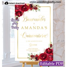 Red Roses Quinceañera welcome sign,Quinceañera bienvenidos sign,(16) Red Roses Quinceañera welcome sign,Quinceañera bienvenidos sign,(16)